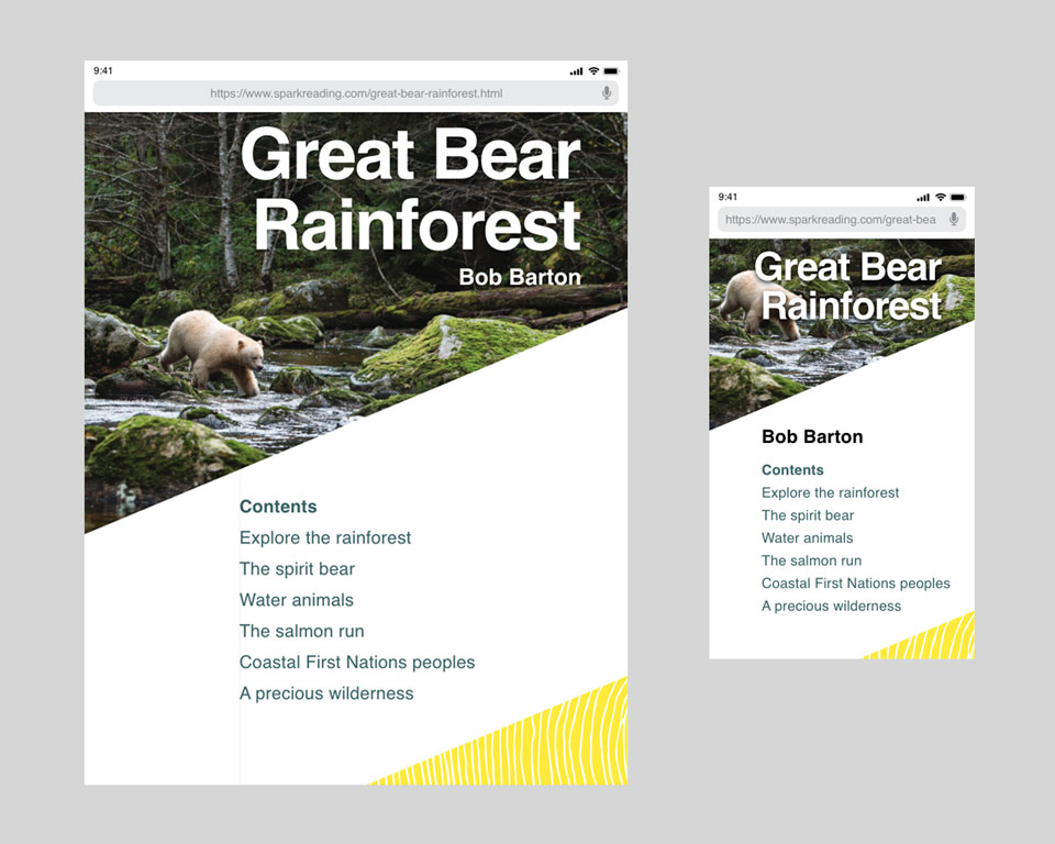 Table of contents for Great Bear Rainforest high fidelity prototype