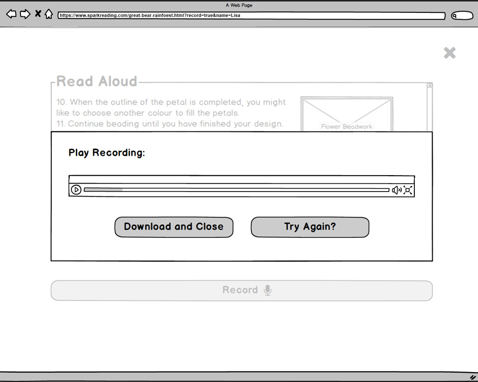 Save and close popup when recording is done low fidelity prototype