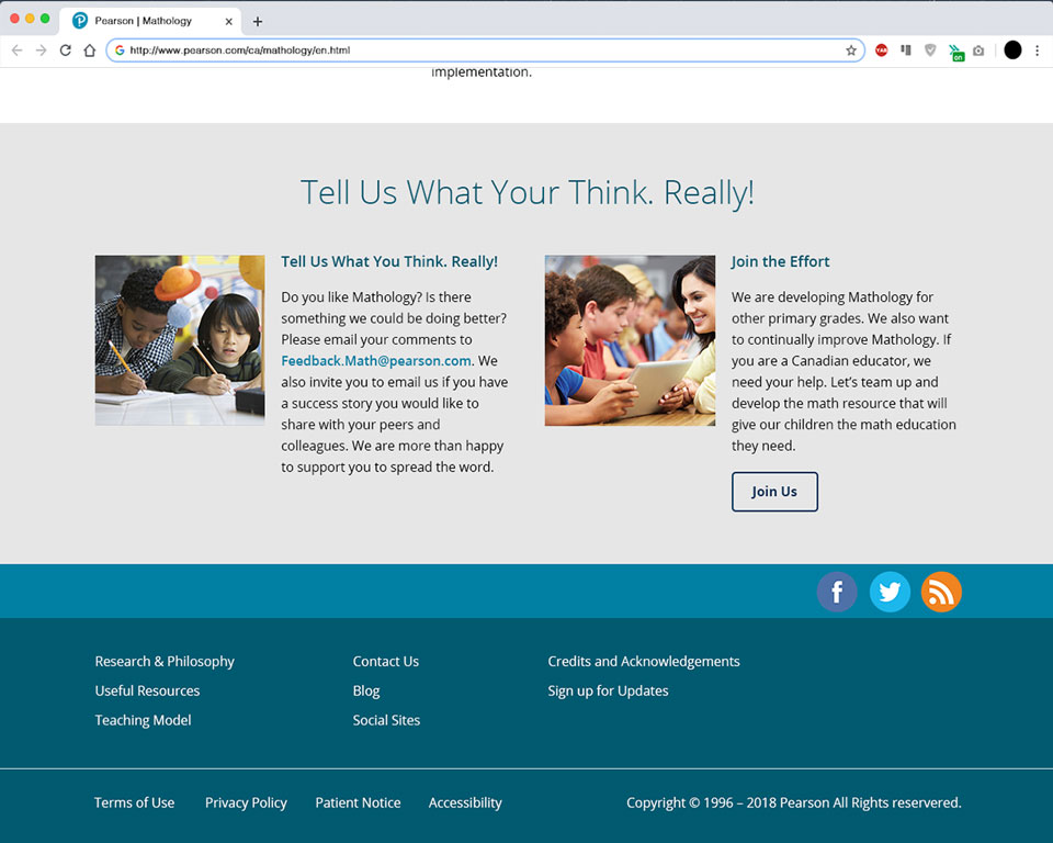 Mathology product website homepage built on aem content management system