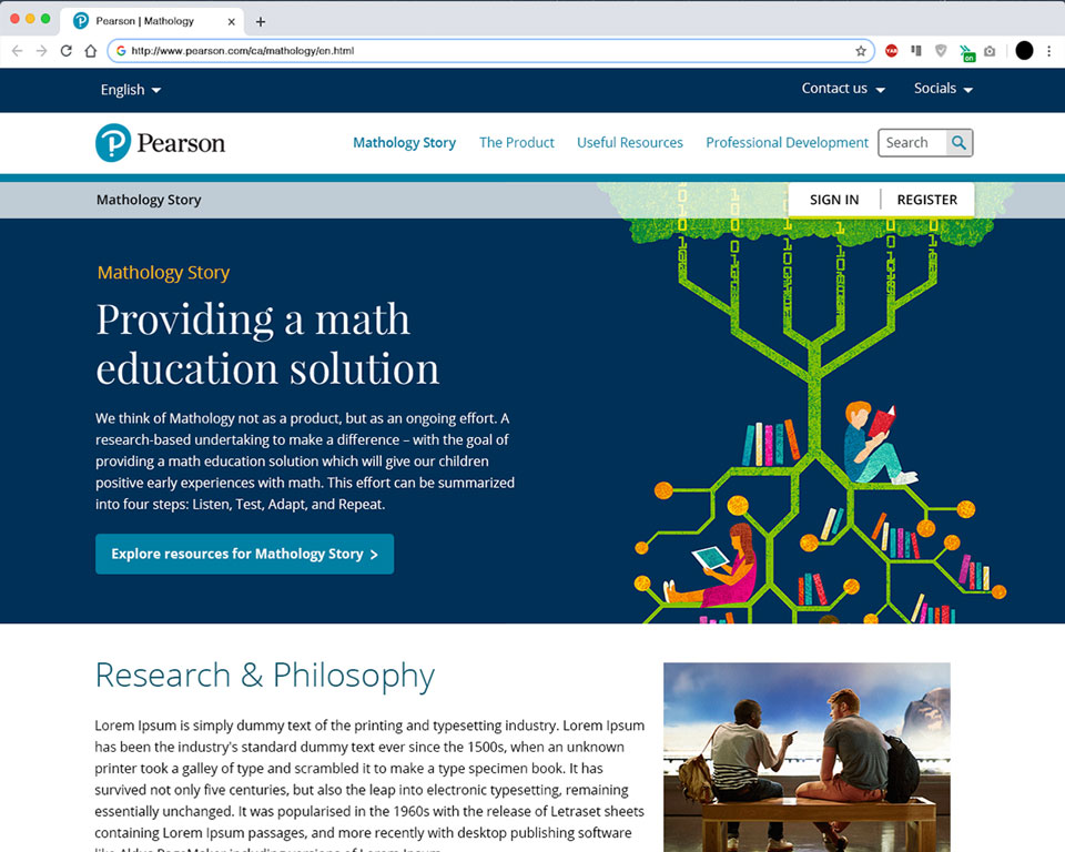 Mathology product website subpage built on aem content management system